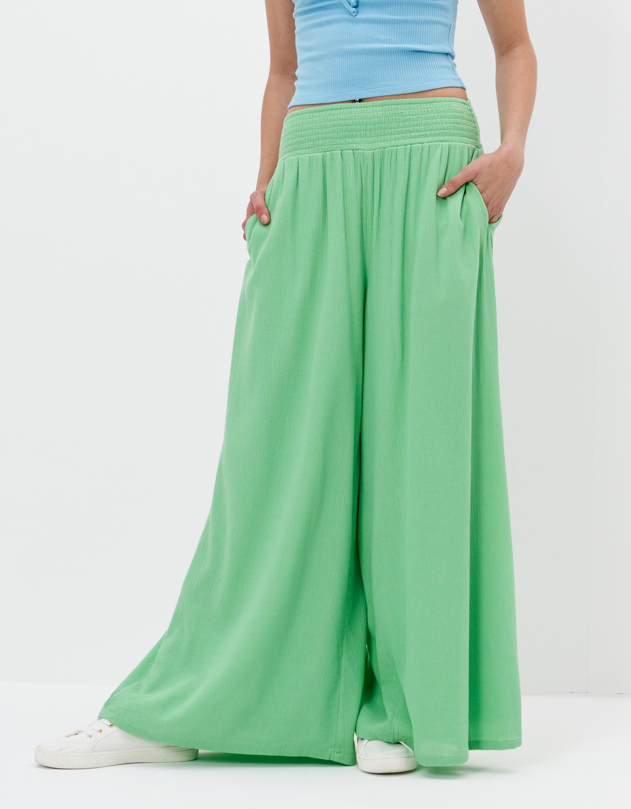 Shop AE Super High-Waisted Smocked Wide-Leg Pant online | American ...