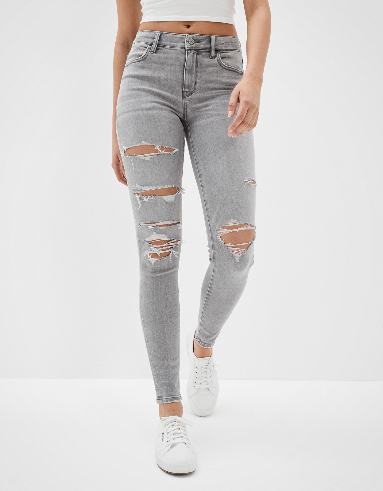 Shop AE Ne x t Level Ripped High Waisted Jegging online American