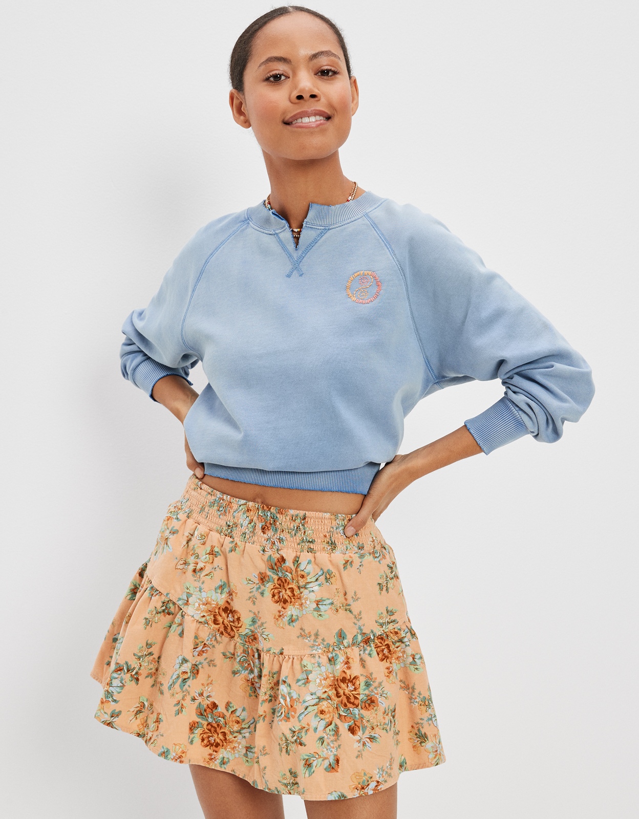 Floral corduroy mini online skirt
