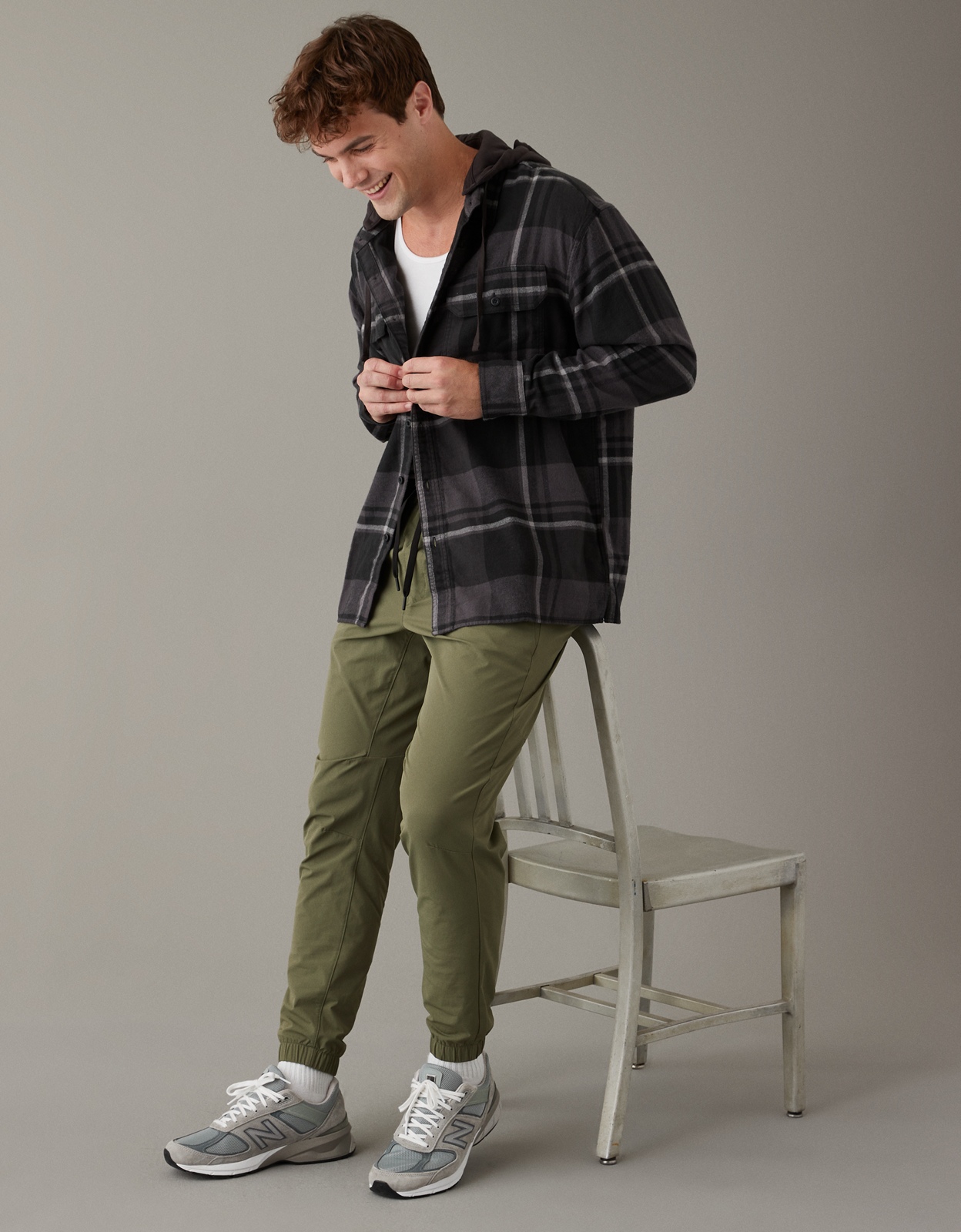 Shop AE Super Soft Hooded Flannel Shirt online American Eagle