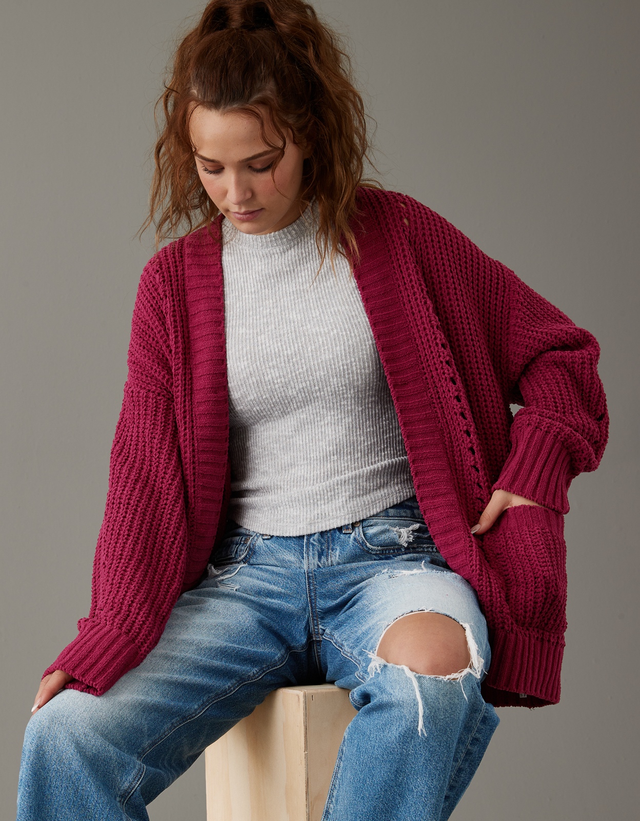 Red chenille hotsell cardigan